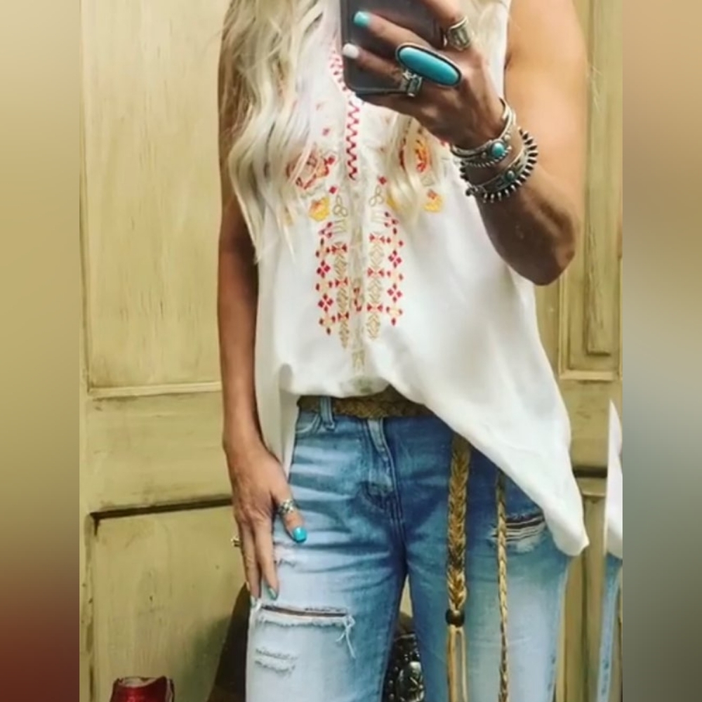 Embroidered White Tank